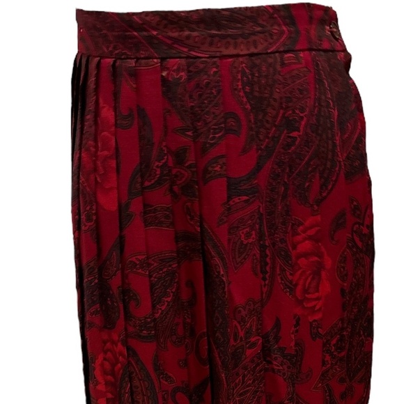 70s ABECROMBIE & FITCH BURGUNDY WHIMSIGOTH ROSE & PAISLEY KNIFE PLEAT MAXI SKIRT - Picture 7 of 13